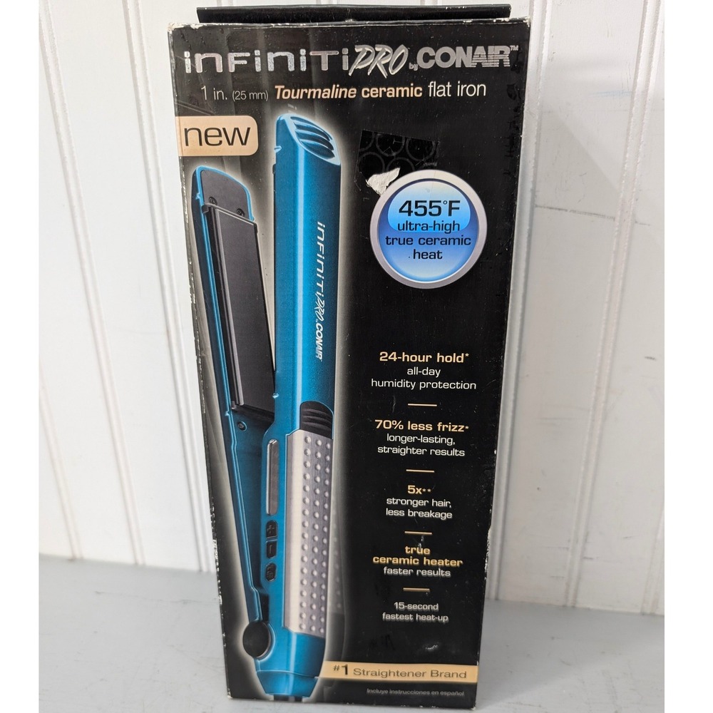 InfinitiPRO by Conair CS31TP 1 Inch Tourmaline Ceramic Flat Iron Blue 455F NEW